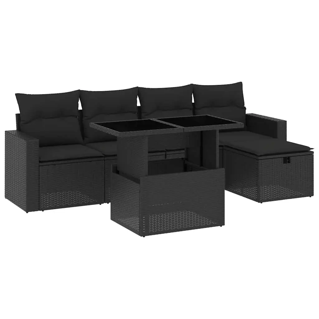 Garden Sofa Set 6 Piece Outdoor Furniture Black Poly Rattan Patio Lounge Suite