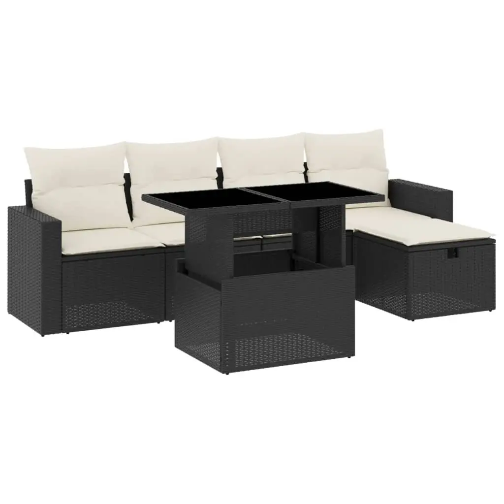 Garden Sofa Set 6 Piece Outdoor Furniture Black Poly Rattan Patio Seating
