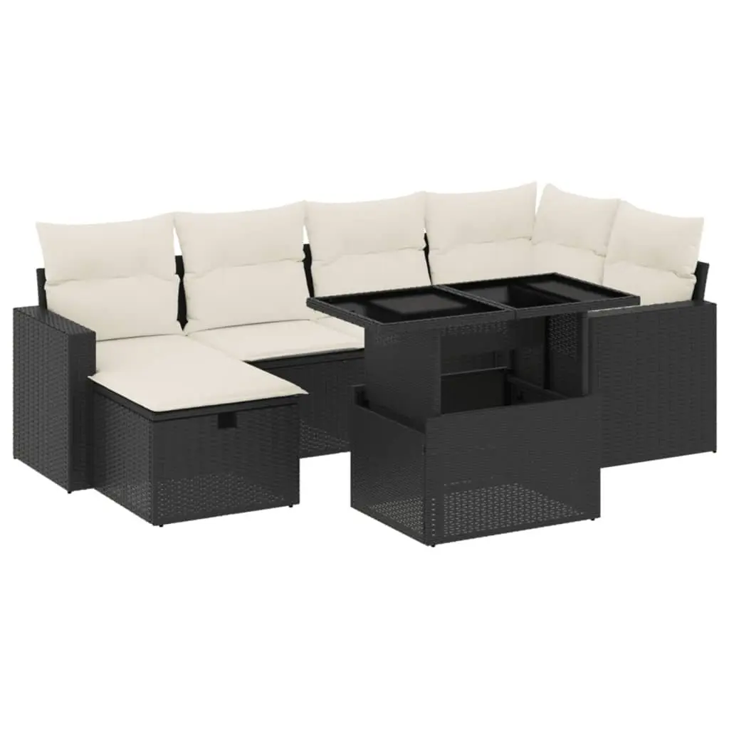 7 Piece Modular Patio Sofa Set PE Rattan with Cushions Black