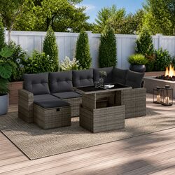 Practical 7 Piece Grey Garden Sofa Set for Relaxation