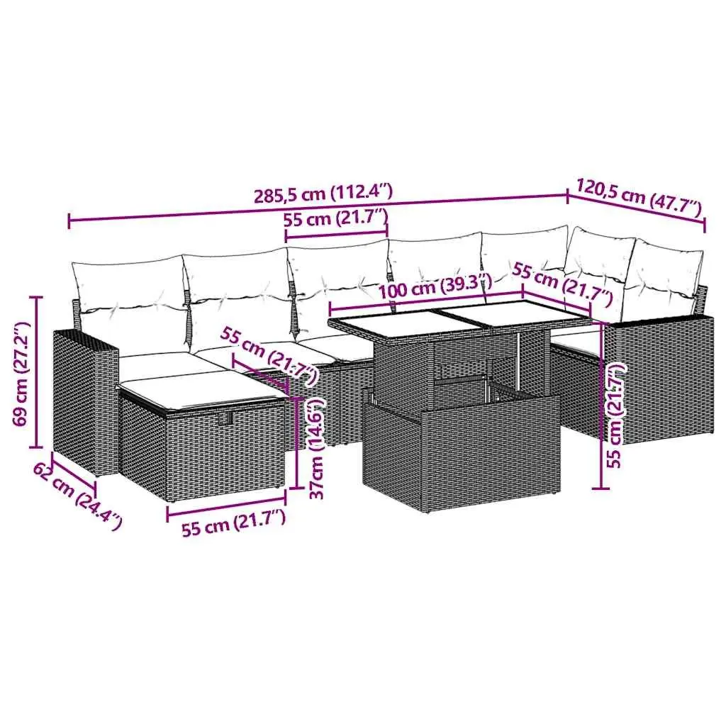 Garden Sofa Set PE Rattan Modular 8 Piece Outdoor Furniture Black