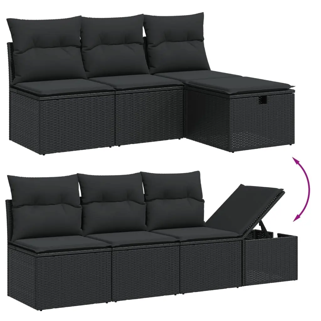 8 Piece Outdoor Garden Sofa Set PE Rattan Modular Black with Cushions