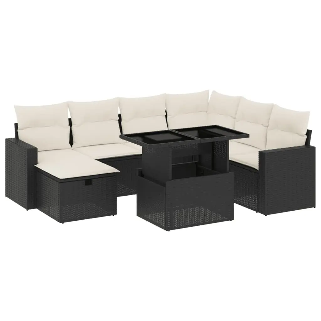Garden Sofa Set 8 Piece Modular Outdoor Furniture Black PE Rattan