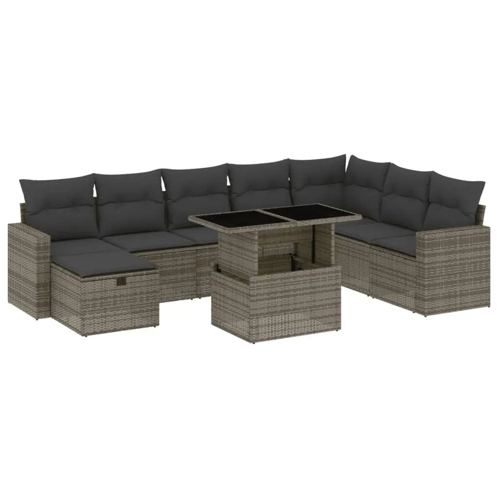 Garden Sofa Set 9 Piece Outdoor Furniture Grey Poly Rattan Modular Patio Lounge