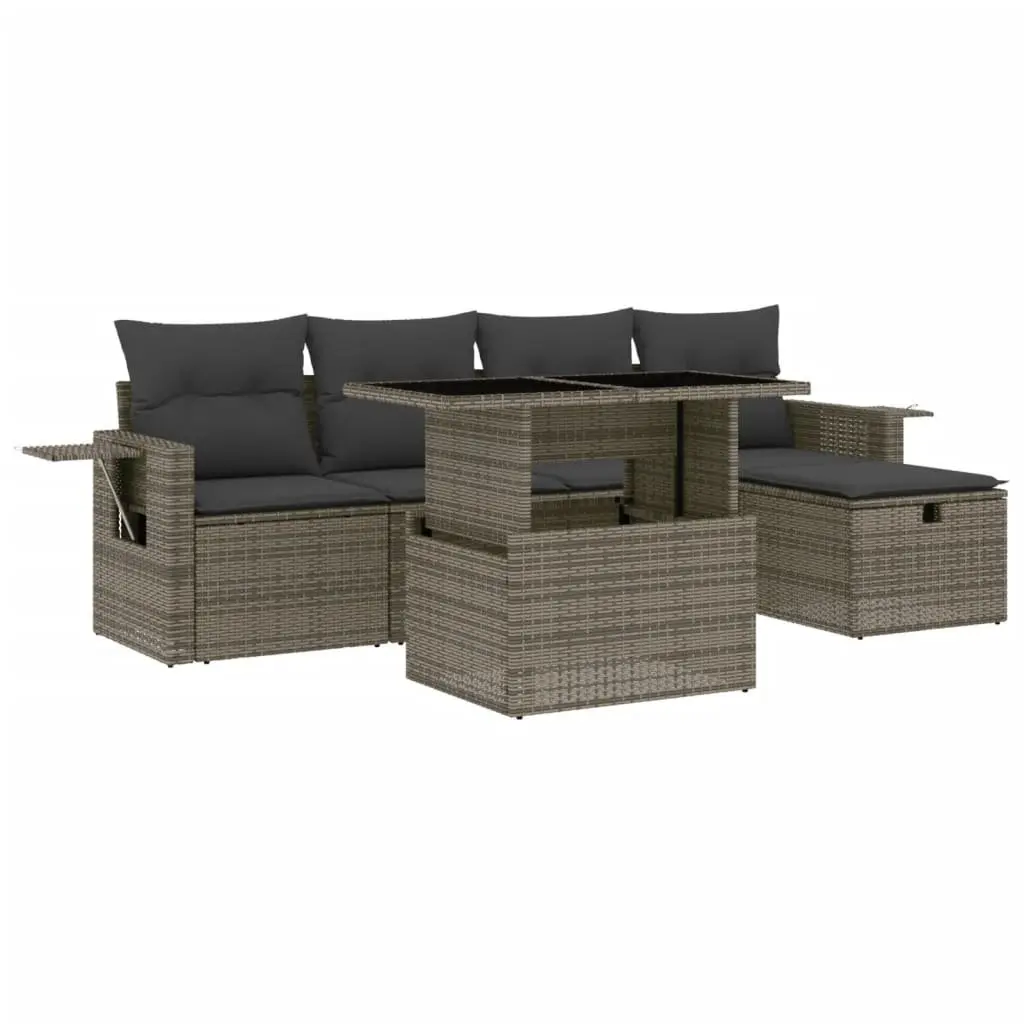 Garden Sofa Set PE Rattan 6 Piece Modular Seating Grey Outdoor Furniture
