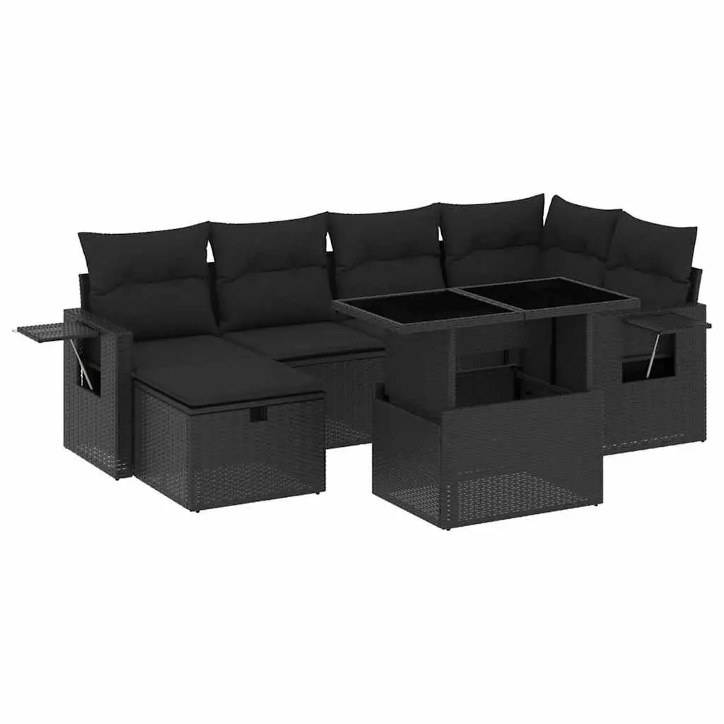 Garden Sofa Set Modular Poly Rattan 7 Piece Outdoor Furniture Black