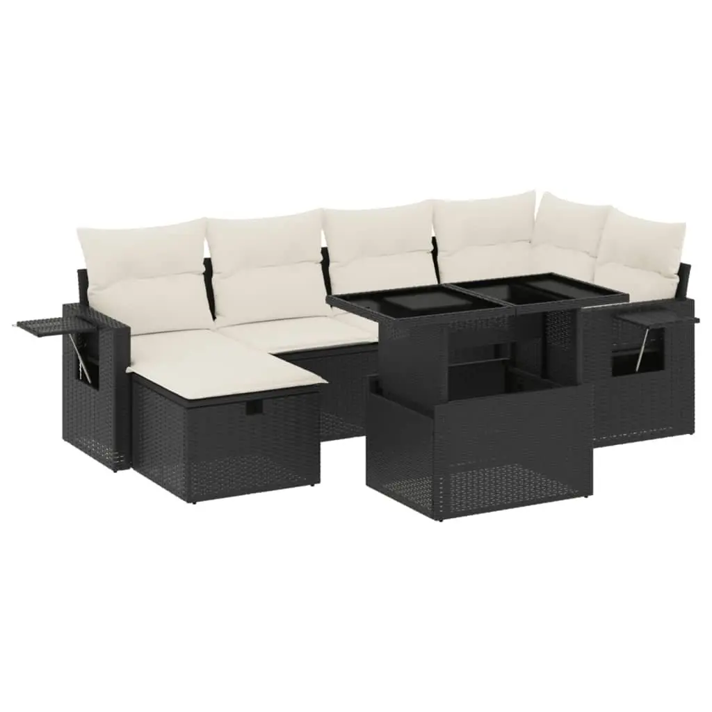 7 Piece Garden Sofa Set Poly Rattan Black Outdoor Furniture
