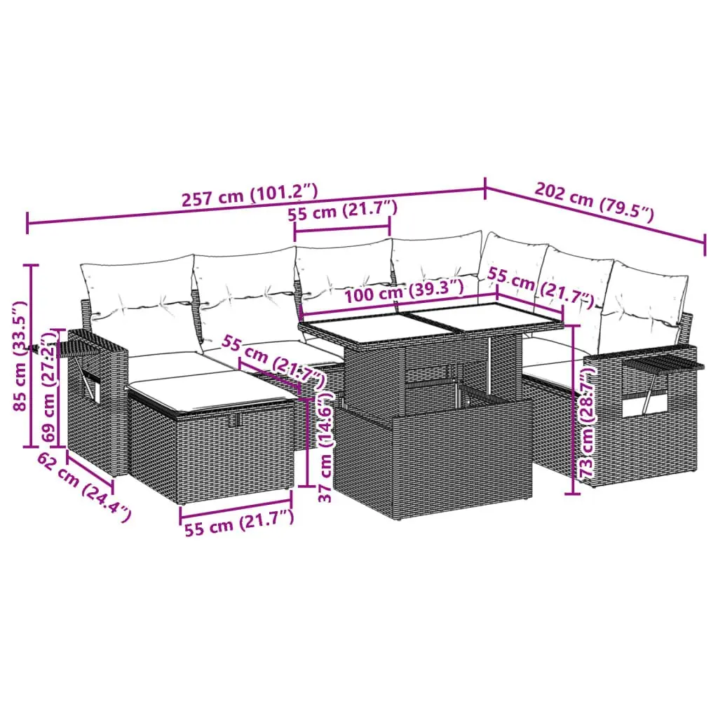 8 Piece Outdoor Garden Sofa Set Poly Rattan Furniture Patio Lounge Cushioned
