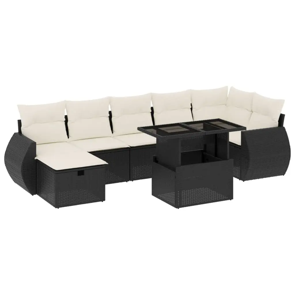 Garden Sofa Set 8 Piece Outdoor Furniture Black Poly Rattan Patio Sectional