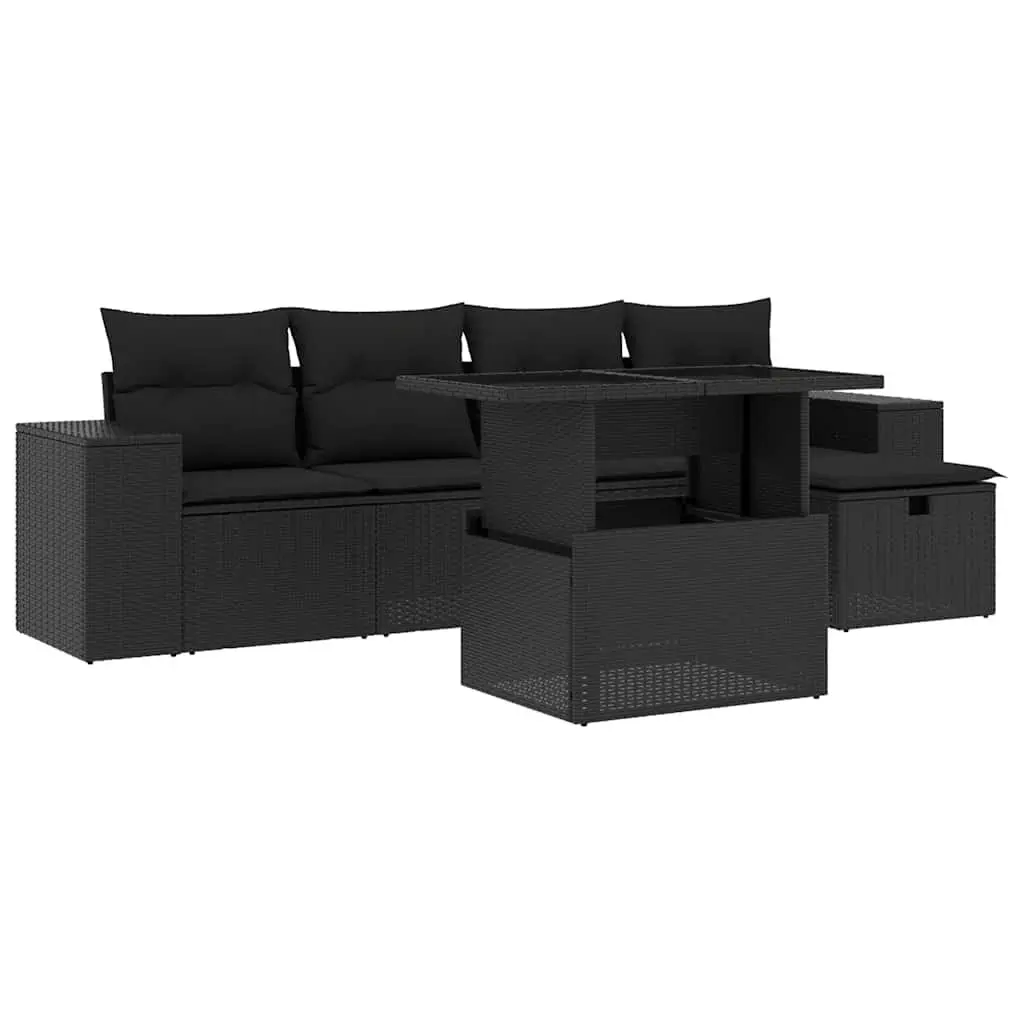 Garden Sofa Set Modular PE Rattan 6 Piece Outdoor Furniture Black