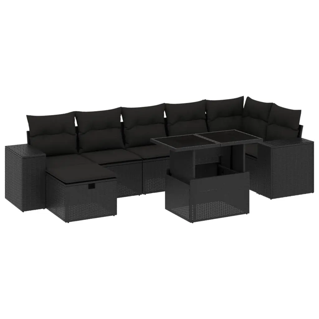 Garden Sofa Set 8 Piece Outdoor Furniture Black Poly Rattan with Cushions Patio