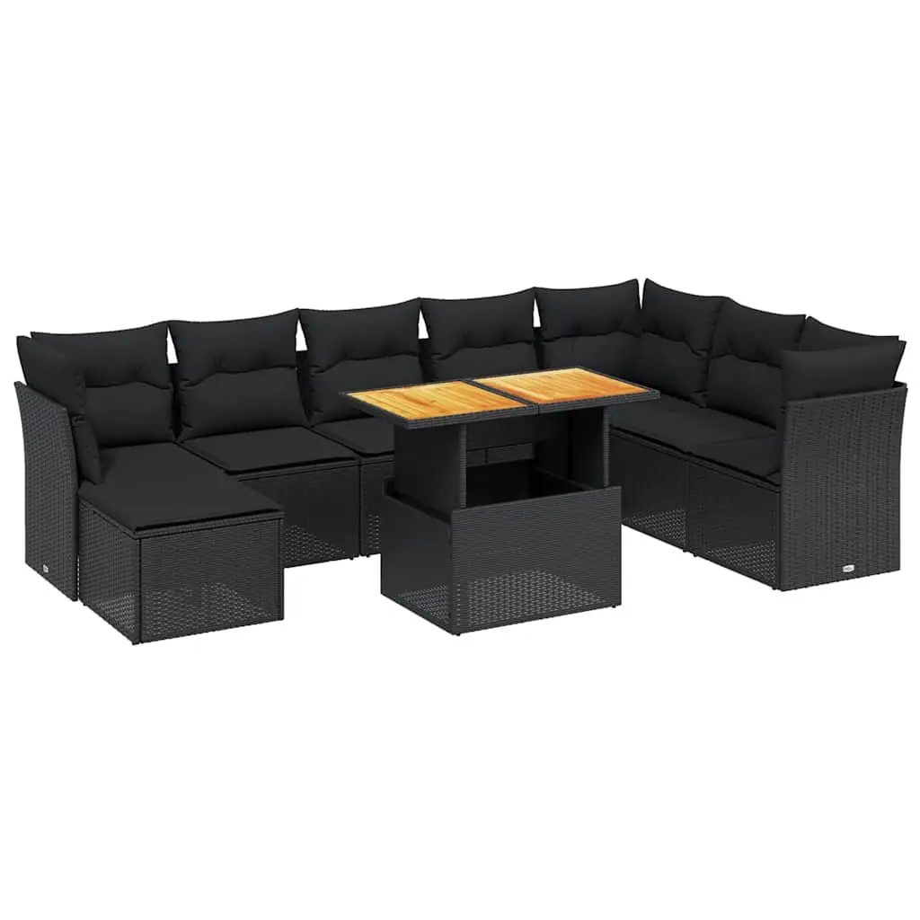 Garden Sofa Set 9 Piece Outdoor Furniture Patio Seating Black Poly Rattan