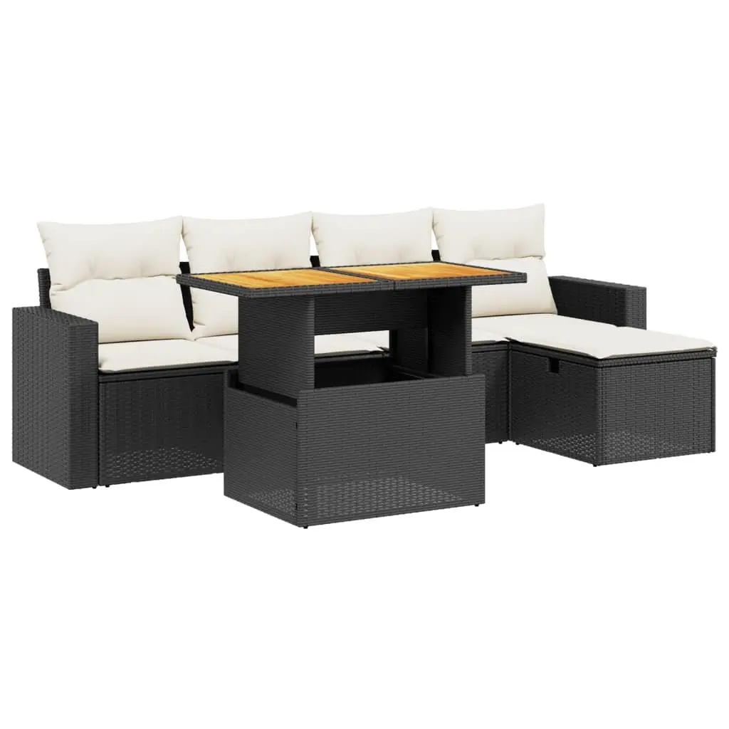 Garden Sofa Set 6 Piece Outdoor Furniture Patio Black Poly Rattan Modular