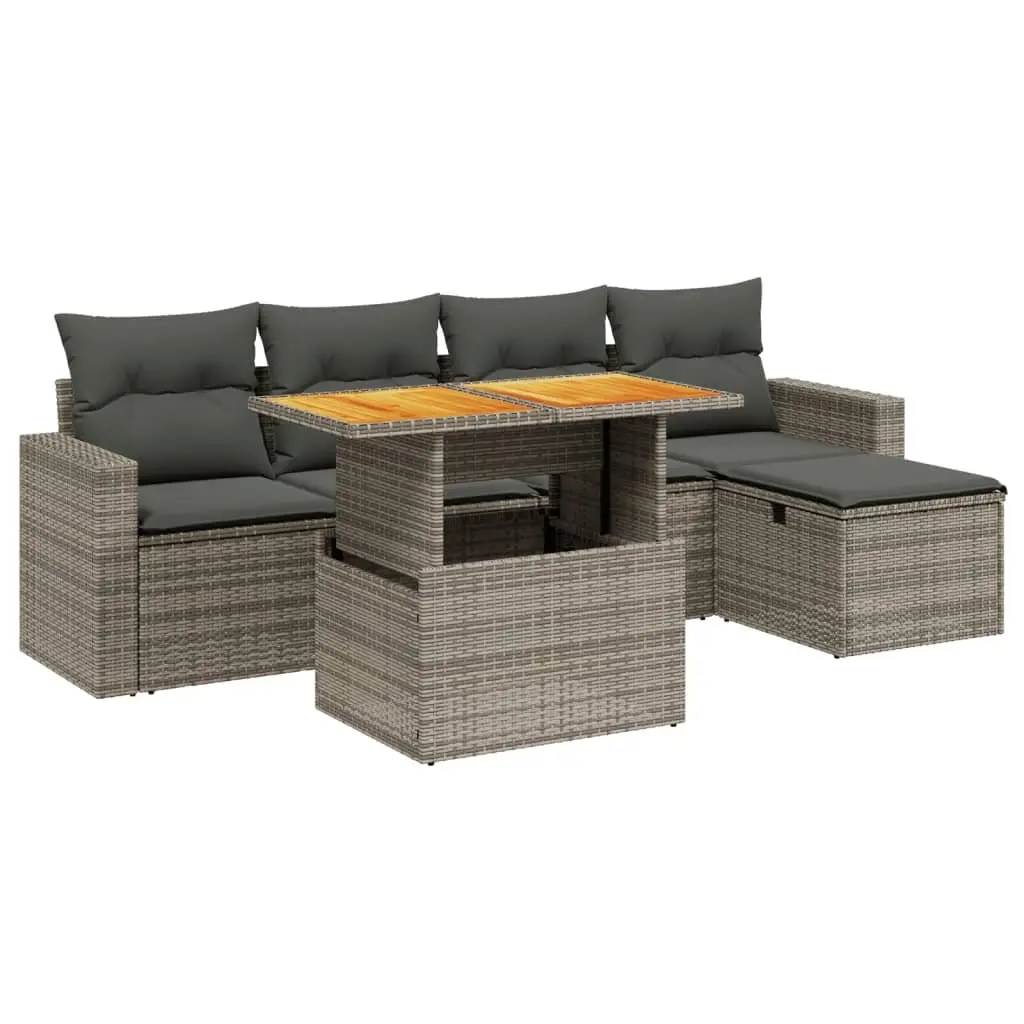 Garden Sofa Set 6 Piece Modular Seating Grey PE Rattan Outdoor Furniture
