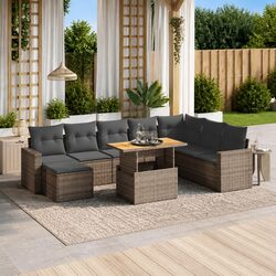 Garden Sofa Set 9 Piece Outdoor Furniture Grey Poly Rattan Modular with Cushions