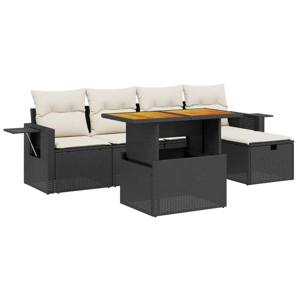 6 Piece Modular Outdoor Garden Sofa Set Black PE Rattan with Cushions