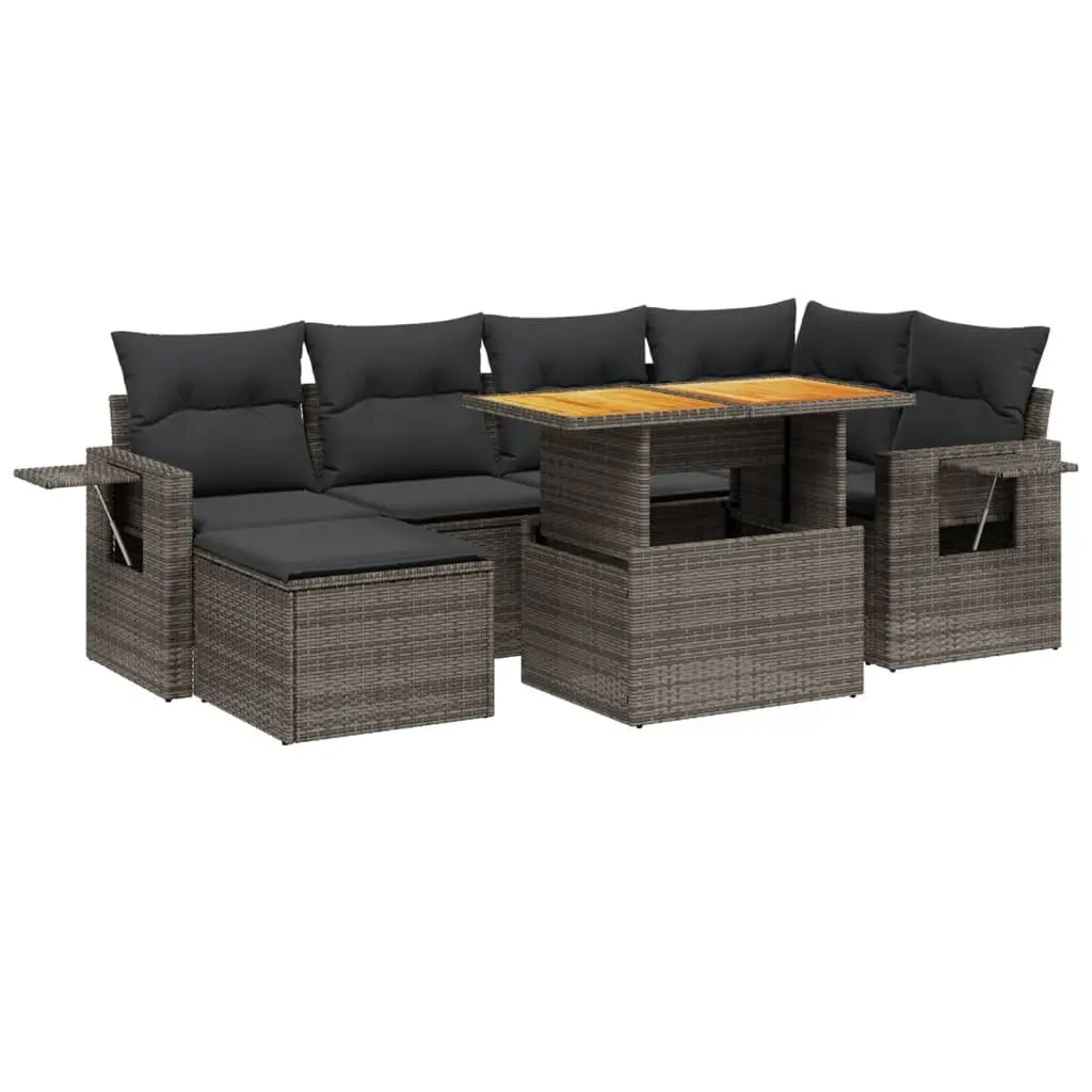 7 Piece Outdoor Garden Sofa Set PE Rattan Modular Grey with Cushions