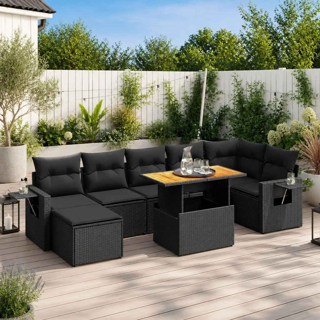 Garden Sofa Set PE Rattan Modular 8 Piece Outdoor Furniture Black