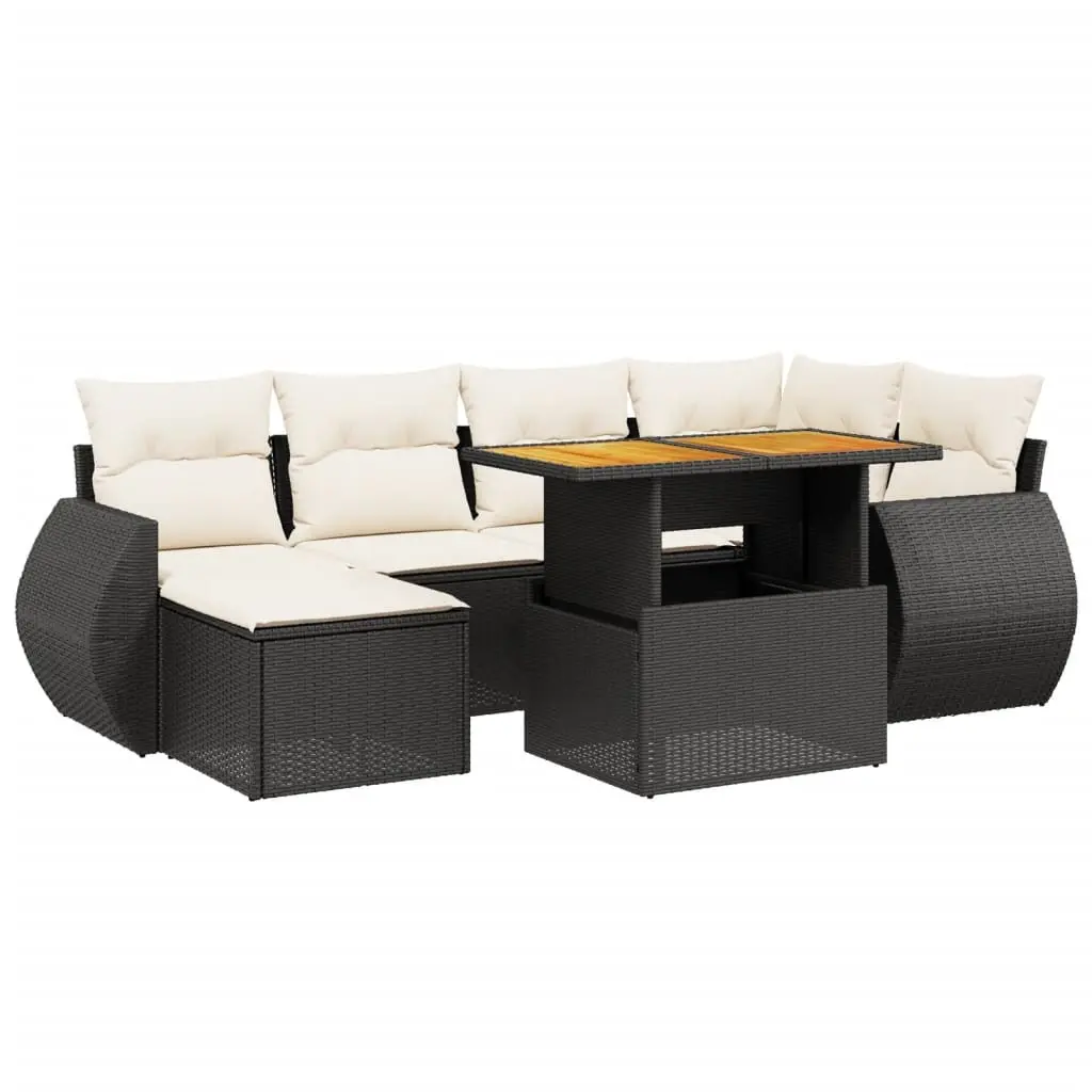 7 Piece Garden Sofa Set PE Rattan Outdoor Patio Furniture Black with Cushions