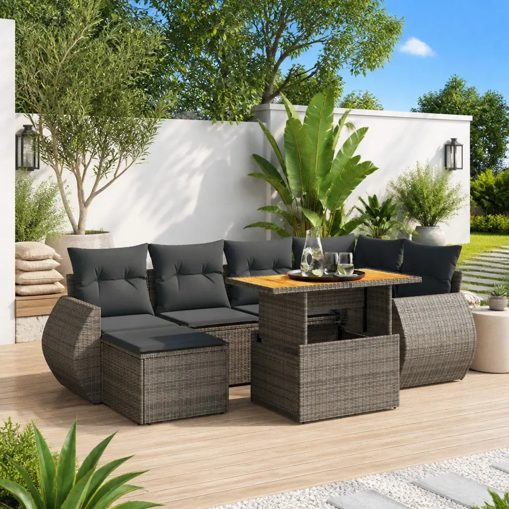 Garden Sofa Set 7 Piece Outdoor Furniture Patio Grey Poly Rattan Modular