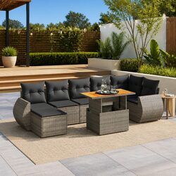 Garden Sofa Set 8 Piece Outdoor Furniture Grey Poly Rattan Modular Patio