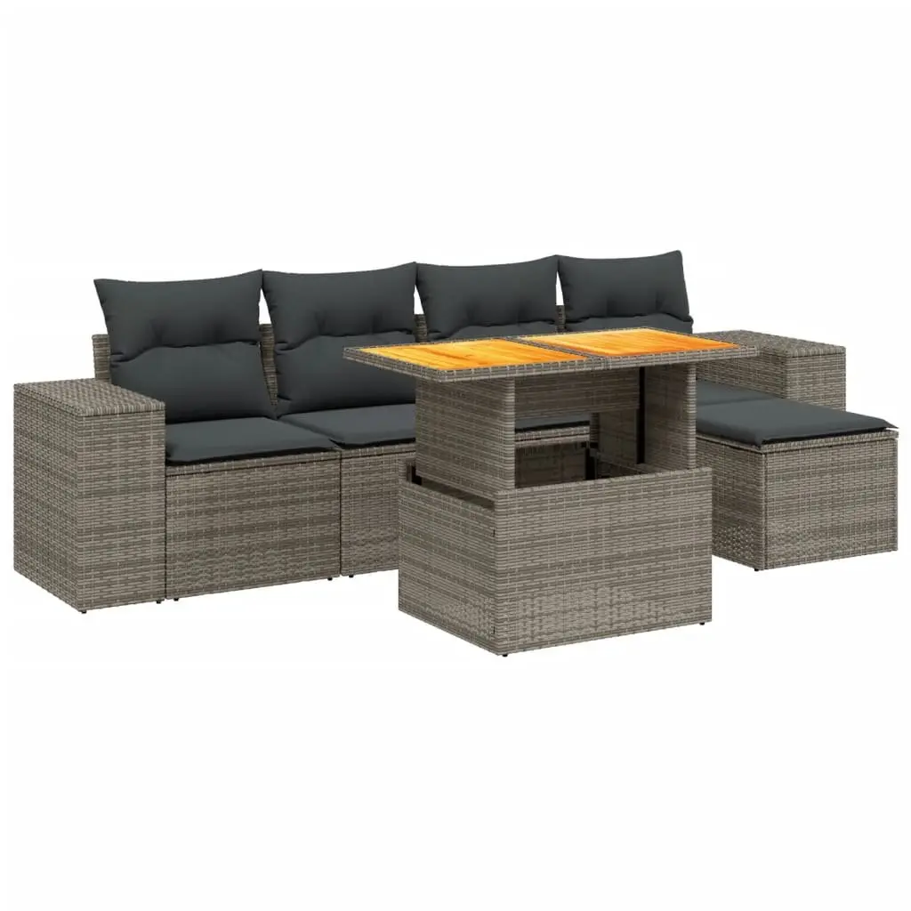 Garden Sofa Set PE Rattan 6 Piece Outdoor Furniture Modular Seating Grey