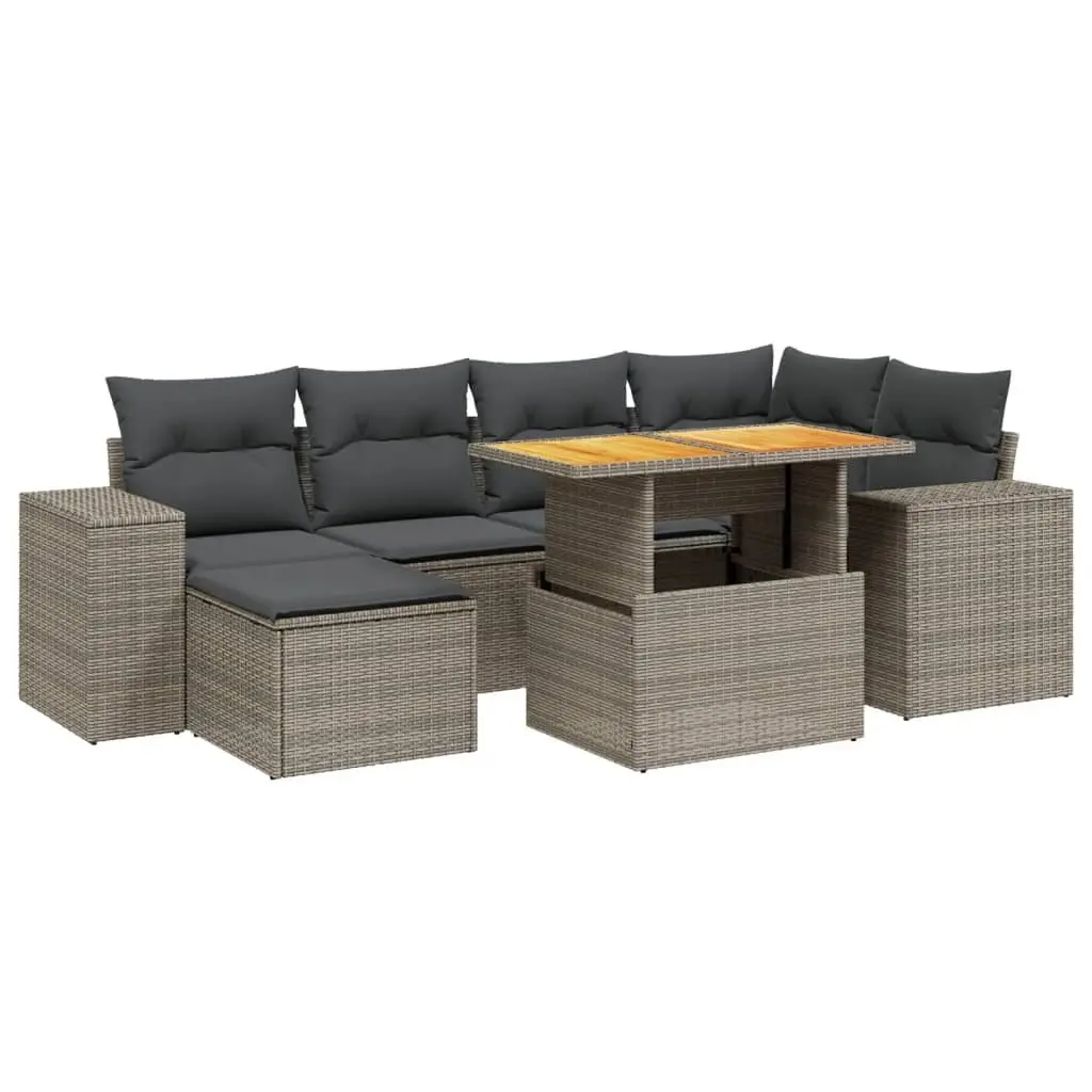 Garden Sofa Set 7 Piece Outdoor Furniture Grey Poly Rattan Modular Patio Seating