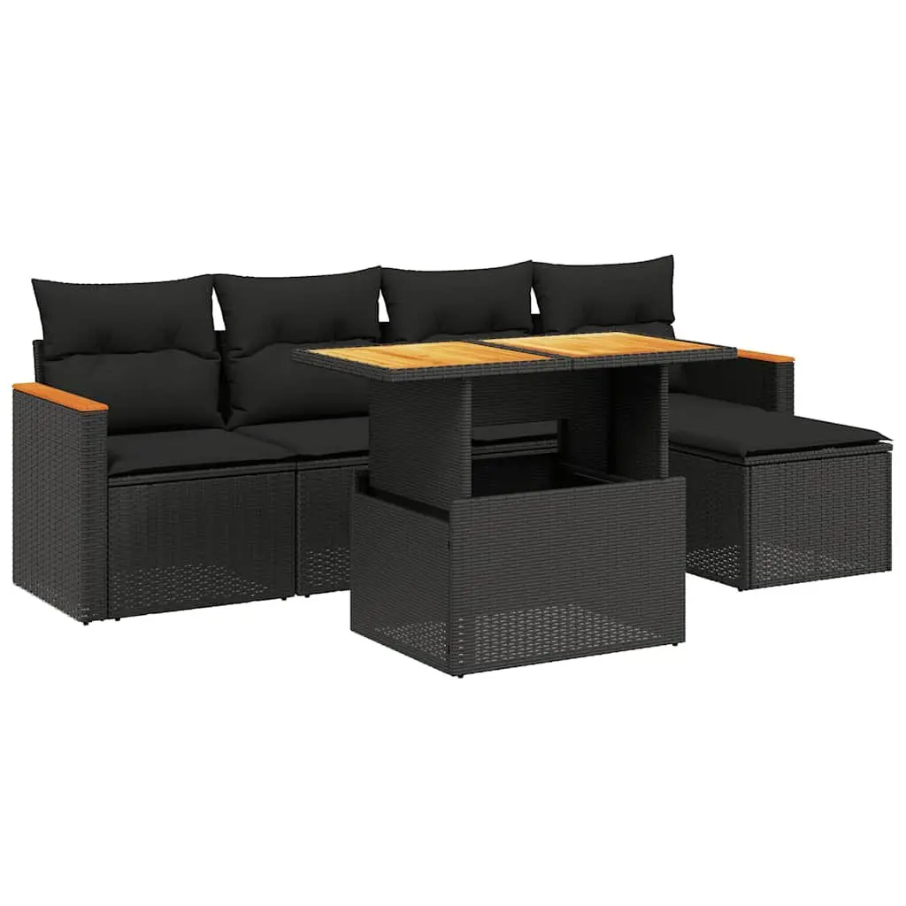 Garden Sofa Set Modular PE Rattan 6 Piece Outdoor Furniture Black Patio Lounge