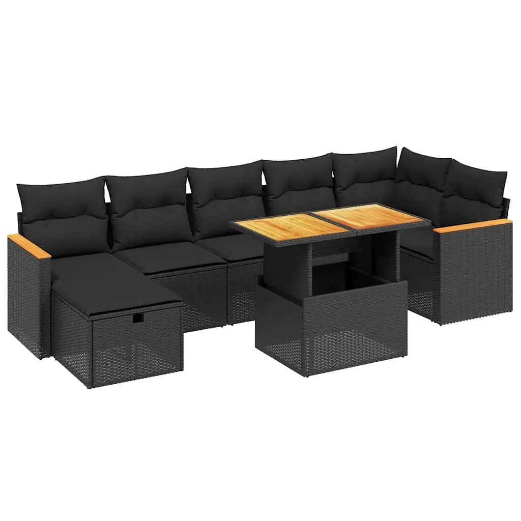 Garden Sofa Set 8 Piece Outdoor Furniture Black Poly Rattan Patio Lounge Seating