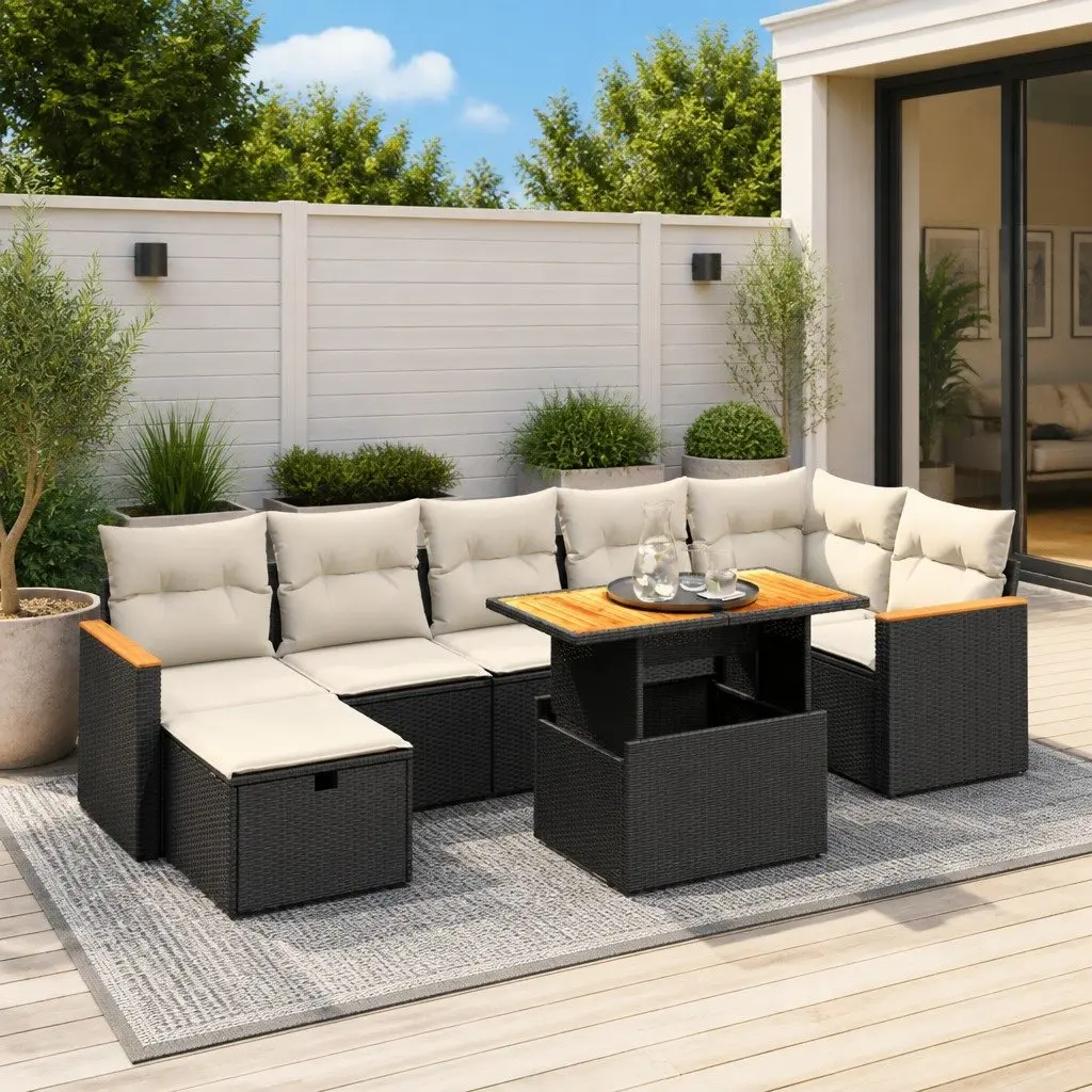 Garden Sofa Set PE Rattan 8 Piece Outdoor Furniture Black Modular Lounge