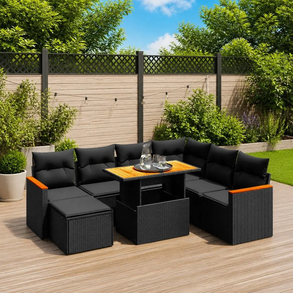 Garden Sofa Set Modular PE Rattan 8 Piece Outdoor Furniture Black