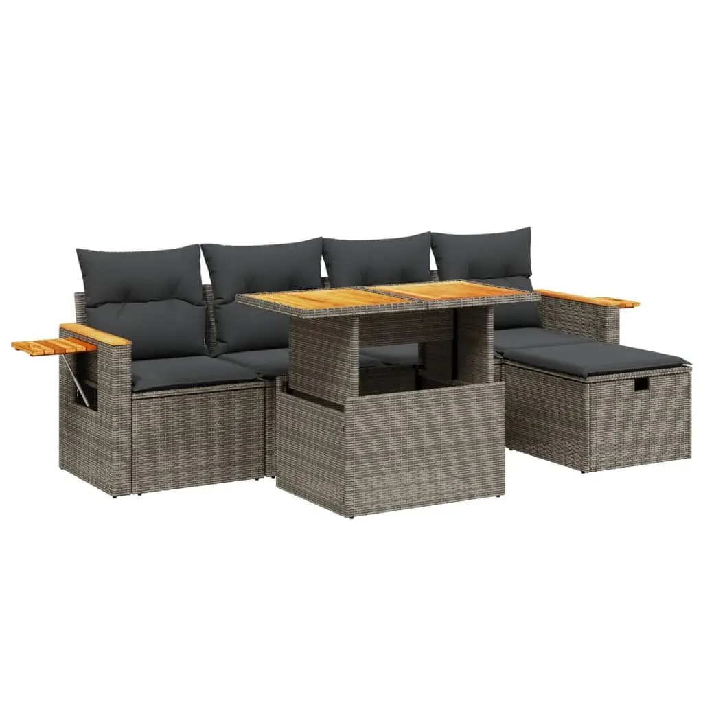 Garden Sofa Set 6 Piece Outdoor Furniture Grey Poly Rattan Modular Patio Lounge