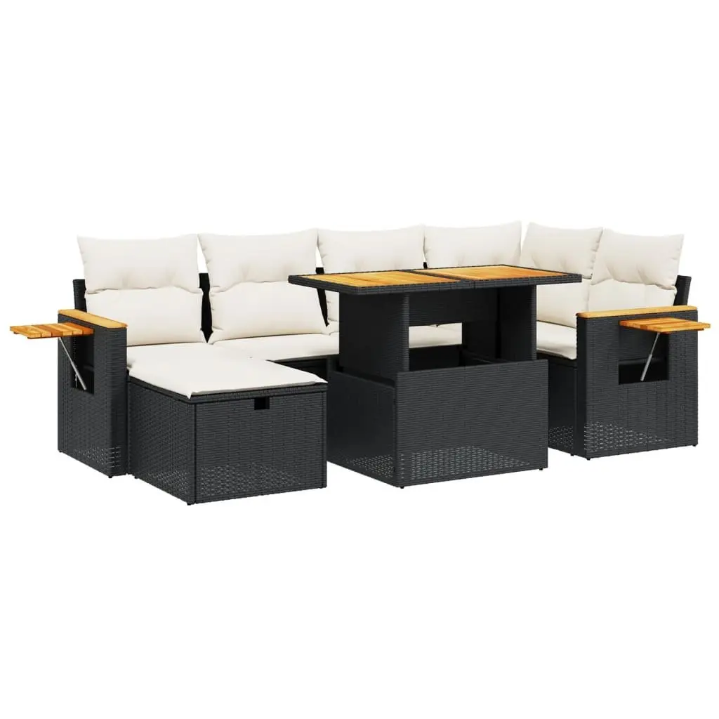 7 Piece Garden Sofa Set PE Rattan Modular Outdoor Furniture Black with Cushions