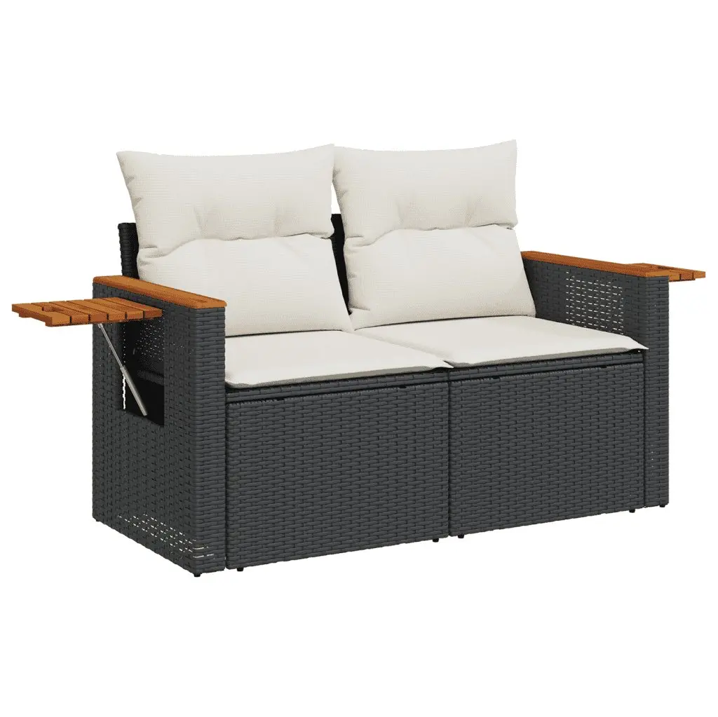 7 Piece Garden Sofa Set PE Rattan Modular Outdoor Furniture Black with Cushions
