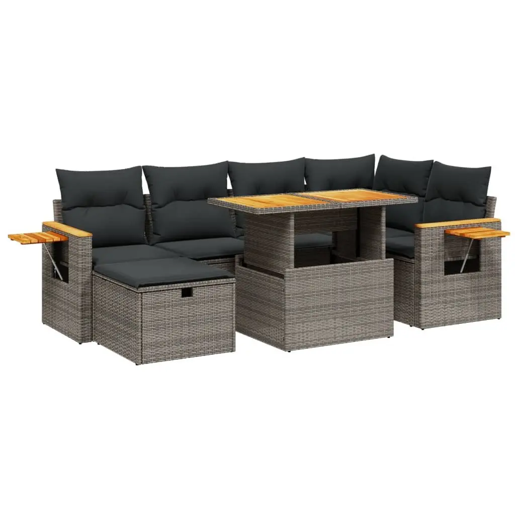 7 Piece Garden Sofa Set PE Rattan Modular Outdoor Furniture Grey with Cushions