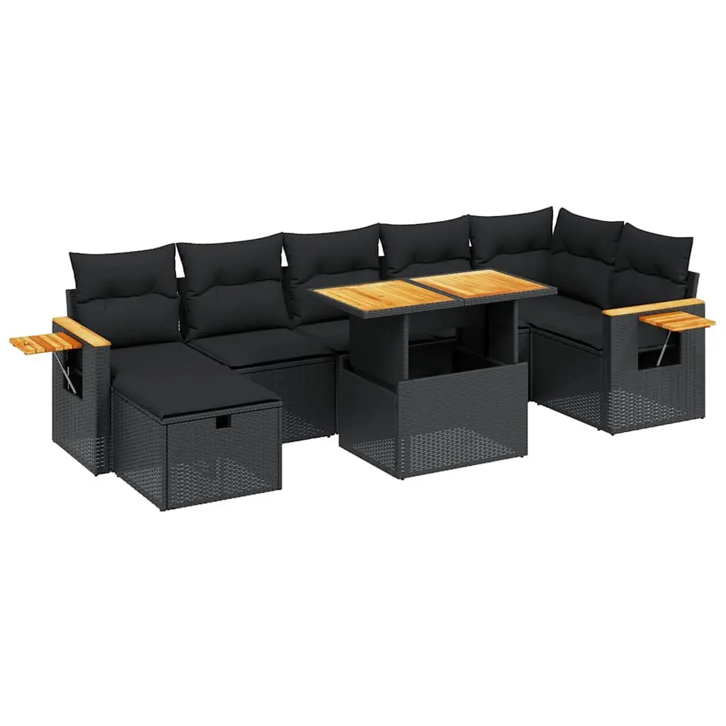 8PieceBlackPolyRattanOutdoorSofaSetModularDesignAdjustableTableandRemovableCushionCovers forPatioSeating
