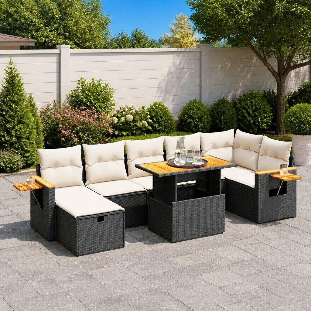 8 Piece Garden Sofa Set Modular Outdoor Furniture Black PE Rattan Patio Lounge