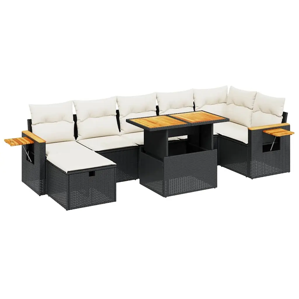 8 Piece Garden Sofa Set Modular Outdoor Furniture Black PE Rattan Patio Lounge