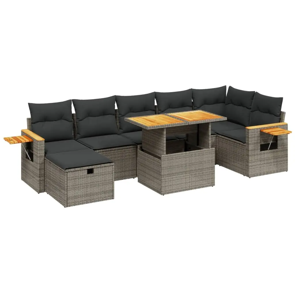 8 Piece Garden Sofa Set Poly Rattan Modular Adjustable Table Grey Outdoor Patio Furniture