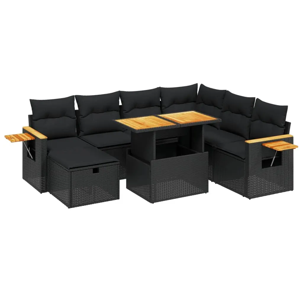 Garden Sofa Set 8 Piece Outdoor Furniture Black Poly Rattan Modular Patio Lounge