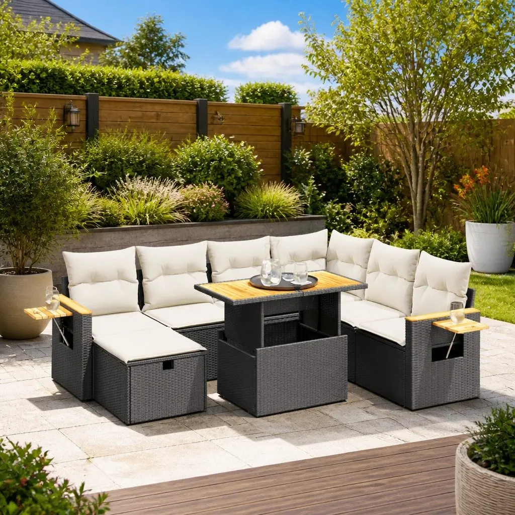 Garden Sofa Set PE Rattan Modular 8 Piece Outdoor Furniture Black