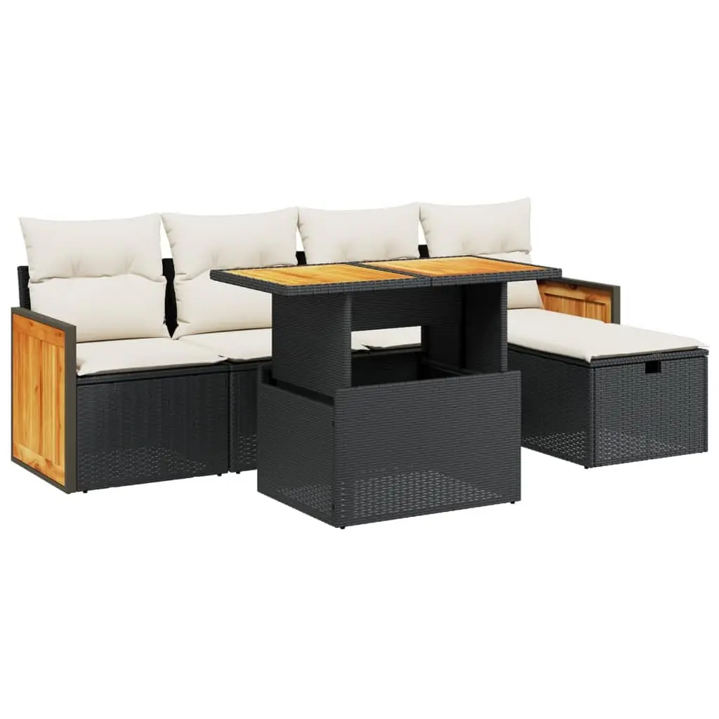 Garden Sofa Set PE Rattan Modular 6 Piece Outdoor Furniture Black