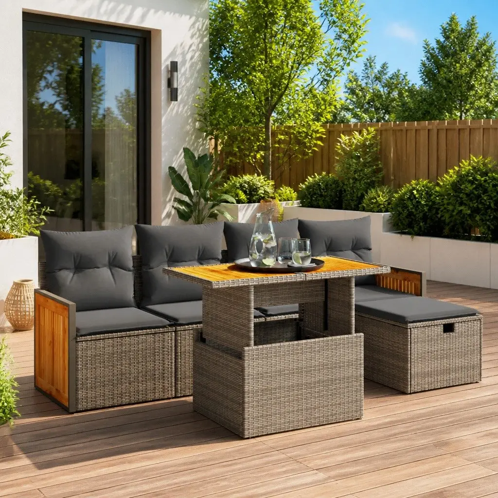 Garden Sofa Set PE Poly Rattan 6 Piece Modular Outdoor Furniture Grey