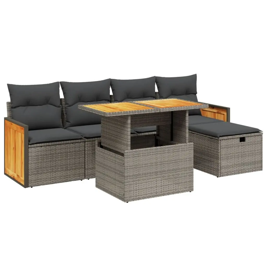 Garden Sofa Set PE Poly Rattan 6 Piece Modular Outdoor Furniture Grey