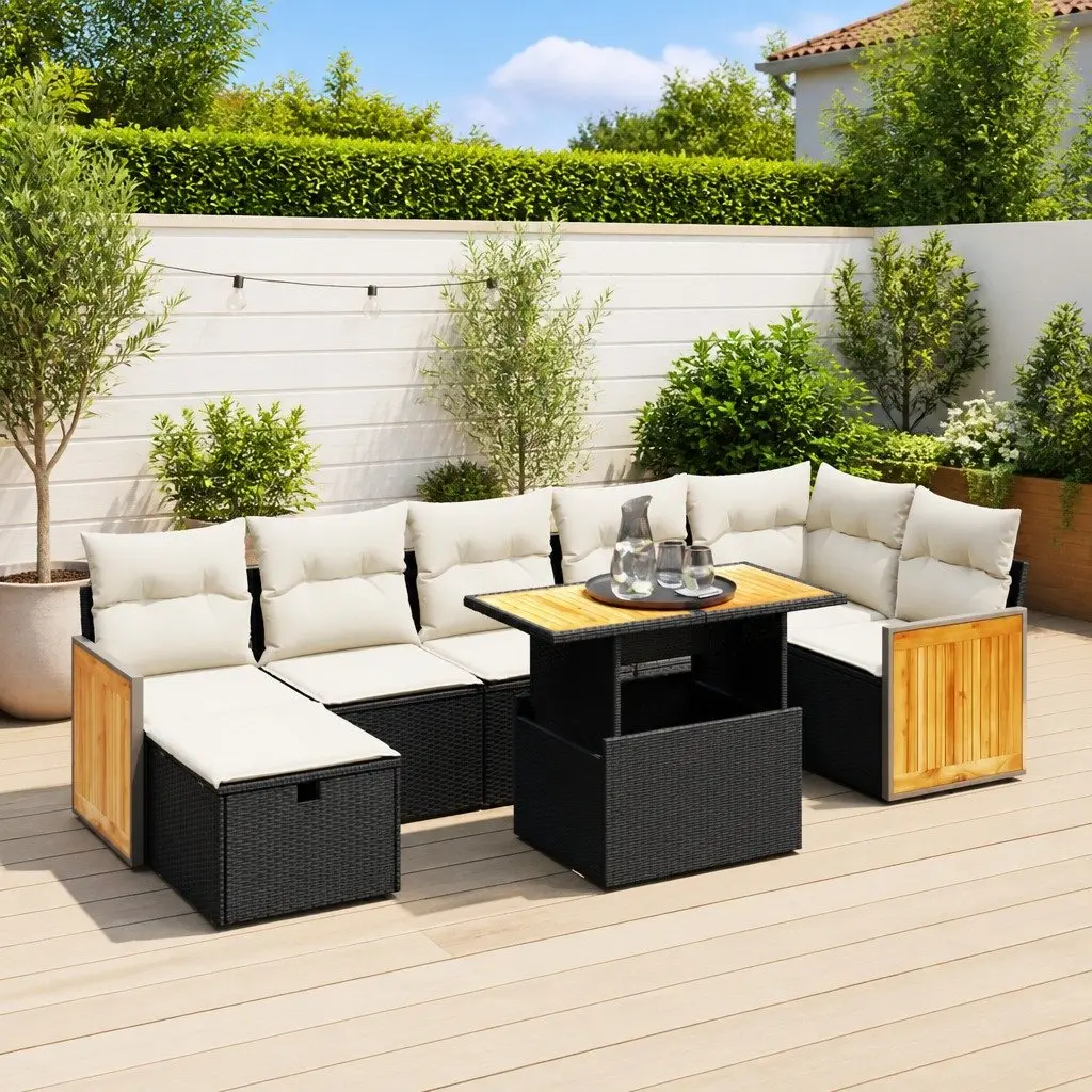 Garden Sofa Set Modular PE Rattan 8 Piece Outdoor Furniture Black