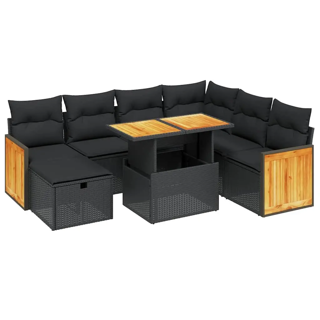 Garden Sofa Set 8 Piece Outdoor Furniture Patio Lounge Black Poly Rattan Modular