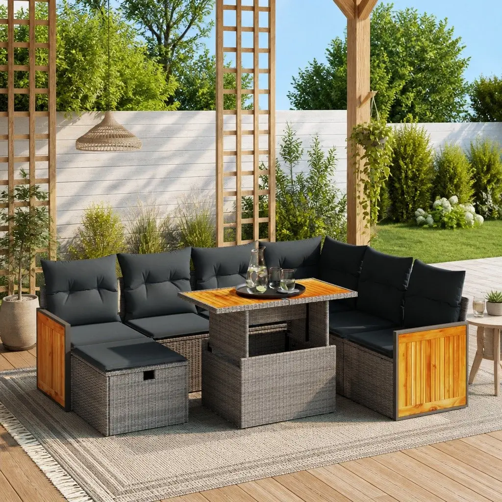 Modular Outdoor Sofa Set 8 Piece Grey Poly Rattan Patio Furniture