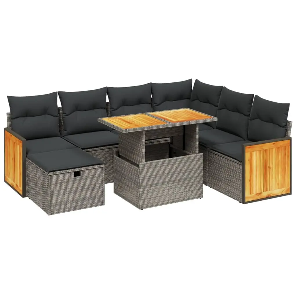 Modular Outdoor Sofa Set 8 Piece Grey Poly Rattan Patio Furniture
