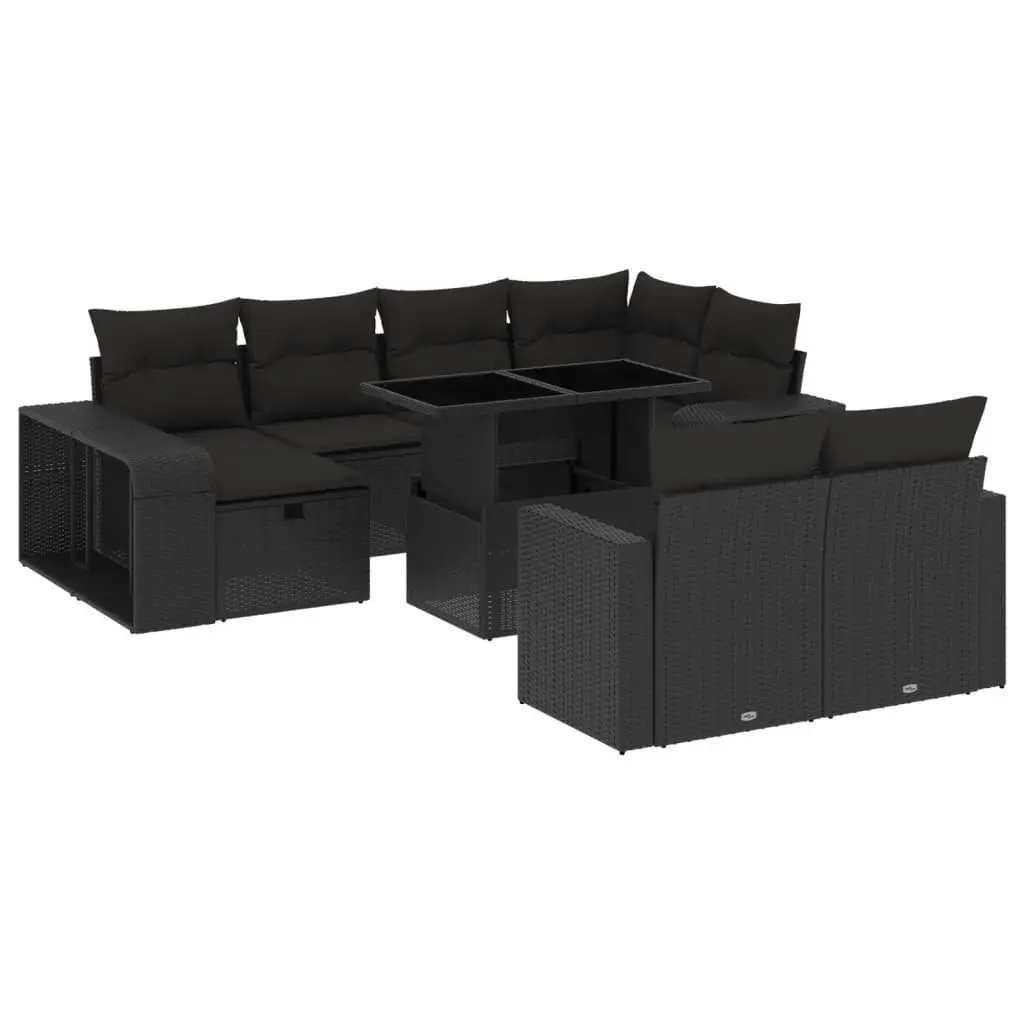 Outdoor Garden Sofa Set 11 Piece Black Poly Rattan Patio Furniture with Cushions
