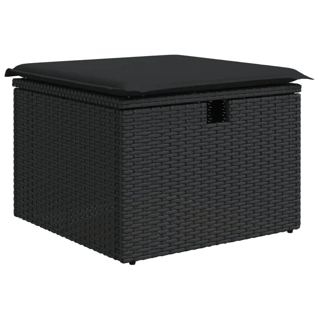 Outdoor Garden Sofa Set 11 Piece Black Poly Rattan Patio Furniture with Cushions